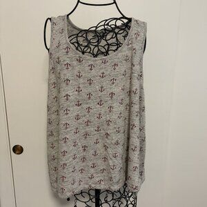 Kenar Women Heather Gray Linen Knit Tank Top Size 3X Anchors Sleeveless Nautical